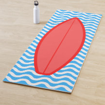 Cool Coral Red Blue Waves Surfende Yoga Mat