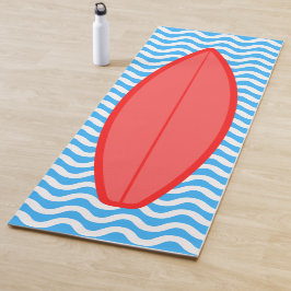 Cool Coral Red Blue Waves Surfende Yoga Mat