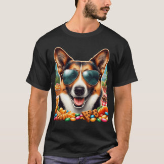 Cool Corgi Dog with Aviator Sunglasses and Snacks  T-shirt