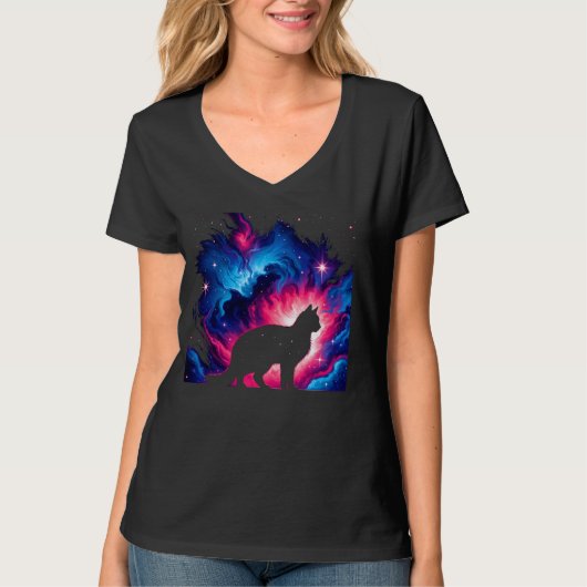 Cool Cosmic Cat Galaxy Graphic Space Art T-shirt (Voorkant)