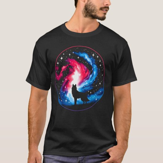 Cool Cosmic Wolf Galaxy Graphic Space Art T-shirt (Voorkant)