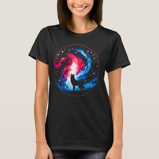 Cool Cosmic Wolf Galaxy Graphic Space Art T-shirt (Voorkant)