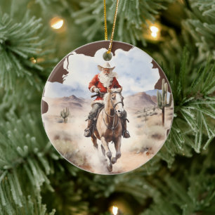 Cool Country Christmas Santa horse bericht toevoeg Keramisch Ornament