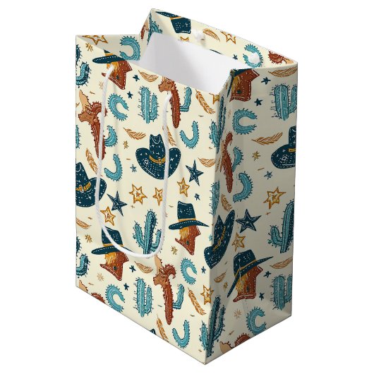 Cool Country Western cowboy getegeld Medium Cadeauzakje (Voorkant Gekanteld)