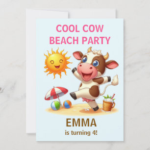 Cool Cow Beach Party Verjaardagsuitnodiging Zome Kaart