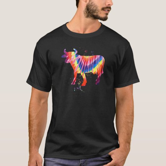 Cool Cow Tie Dye Retro Effect T-shirt (Voorkant)