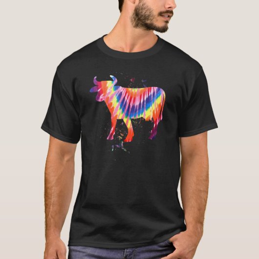 Cool Cow Tie Dye Retro Effect T-shirt (Voorkant)