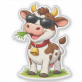 Cool Cow Wearing SunglasseCustom-Cut Vinyl Sticker (Voorkant)