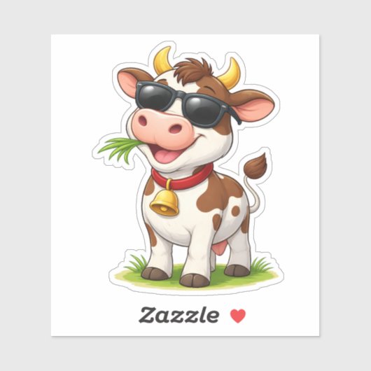 Cool Cow Wearing SunglasseCustom-Cut Vinyl Sticker (Vel)