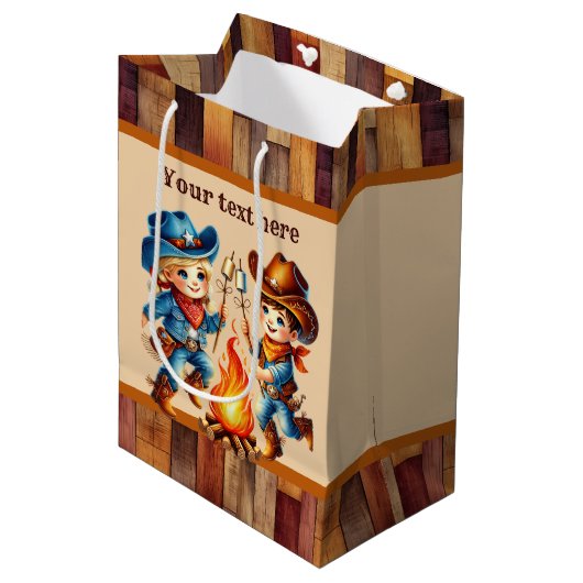 Cool cowboy jongens Verjaardagsfeest aanpasbaar Me Medium Cadeauzakje (Voorkant Gekanteld)