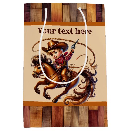 Cool cowboy jongens Verjaardagsfeest aanpasbaar Medium Cadeauzakje (Voorkant)