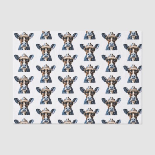 Cool Cowboy Koe Western Humor Ontwerp Tissuepapier (Voorkant)