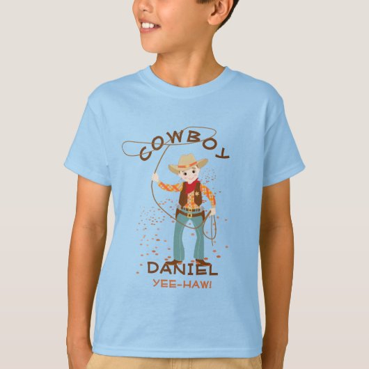 Cool cowboy met een lasso kinderen Verjaardagsfees T-shirt (Voorkant)