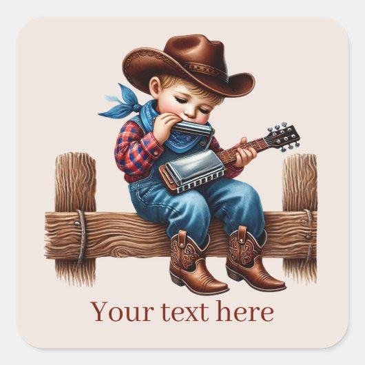 Cool Cowboy tekst toevoegen Vierkante Sticker (Voorkant)