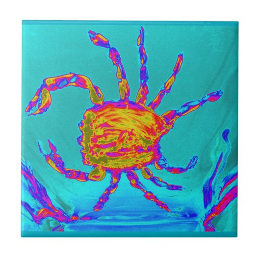 Cool Crab Seaside Art Blue Zee Tegeltje (Voorkant)