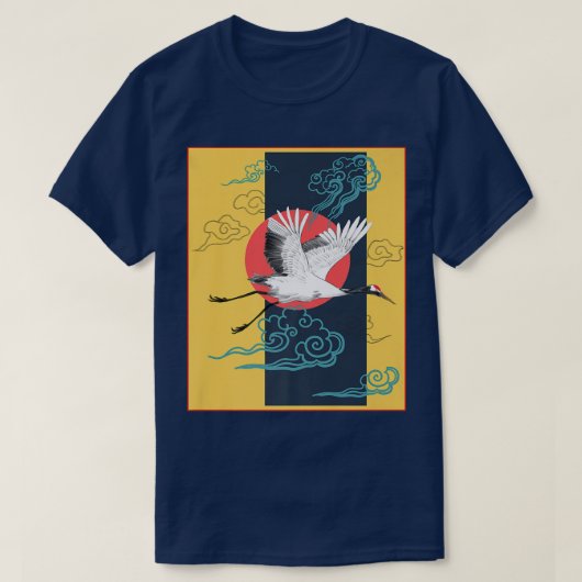 Cool Crane Bird Artwork, Dance of Cranes Japanese T-shirt (Design voorkant)