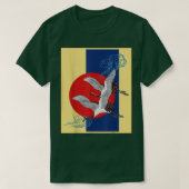 Cool Crane Bird Artwork, Dance of Cranes Japans T-shirt (Design voorkant)