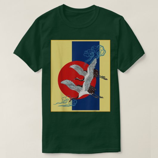 Cool Crane Bird Artwork, Dance of Cranes Japans T-shirt (Design voorkant)