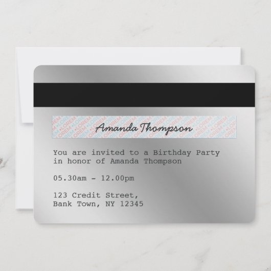 Cool Credit Kaart Verjaardagsfeest (Achterkant)