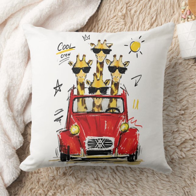 Cool Crew Giraffen in Klassieke Rode Auto Kussen (Deken)