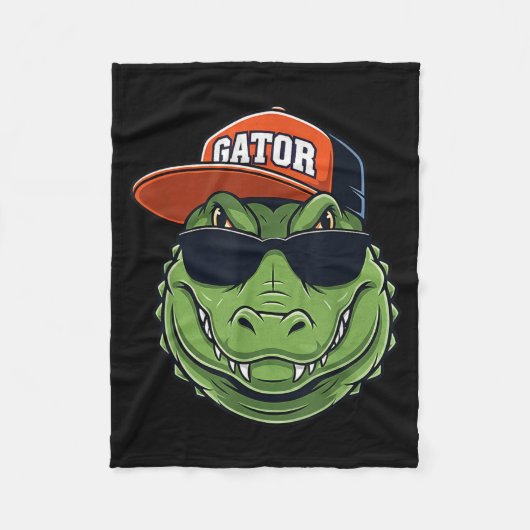 Cool Crocodile Animal Gator Graphic With Cap And S Fleece Deken (Voorkant)