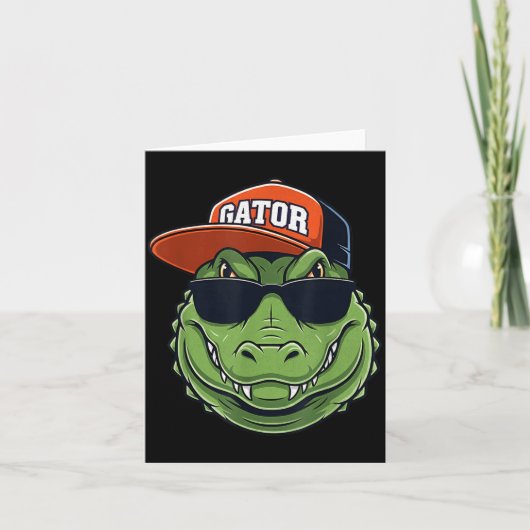 Cool Crocodile Animal Gator Graphic With Cap And S Kaart (Voorkant)