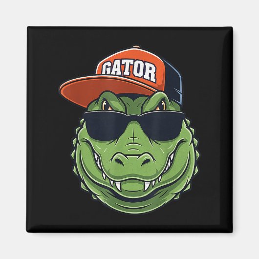 Cool Crocodile Animal Gator Graphic With Cap And S Magneet (Voorkant)