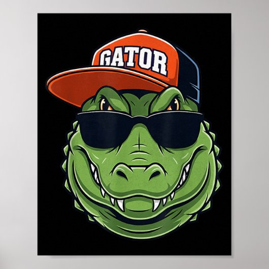 Cool Crocodile Animal Gator Graphic With Cap And S Poster (Voorkant)