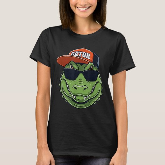 Cool Crocodile Animal Gator Graphic With Cap And S T-shirt (Voorkant)