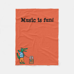 Cool Crocodile Listens to Music Fleece Deken