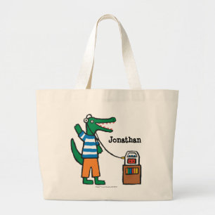 Cool Crocodile Listens to Music Grote Tote Bag