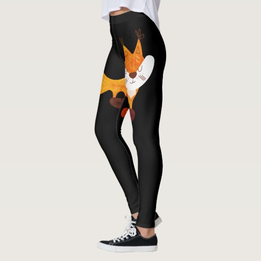 Cool Cunning Wild Fox Quote Sinaasappel Zwart Mode Leggings (Links)