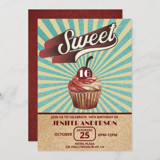 Cool  cupcake typografie zoet 16 kaart (Voorkant / Achterkant)