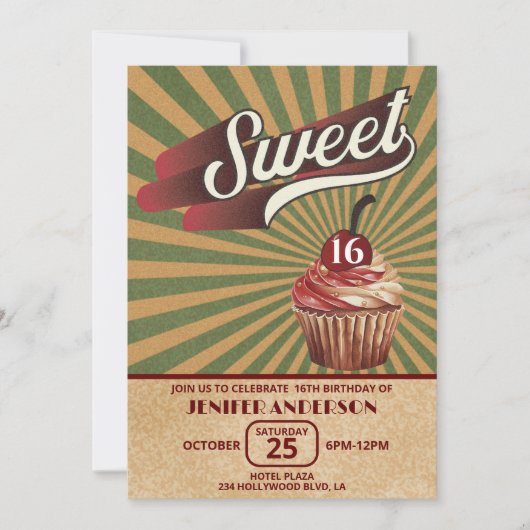 Cool cupcake typografie zoet 16 kaart (Voorkant)