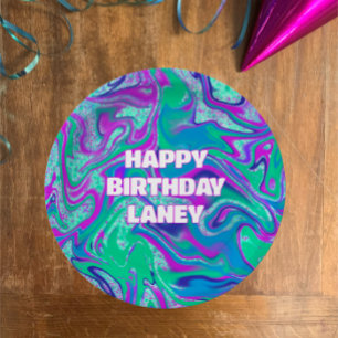 Cool Custom Aqua Swirl Glitter Girl Verjaardagsfee Papieren Bordje
