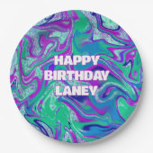 Cool Custom Aqua Swirl Glitter Girl Verjaardagsfee Papieren Bordje (Voorkant)