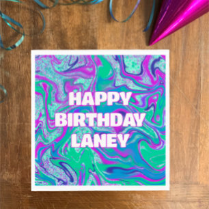 Cool Custom Aqua Swirl Glitter Girl Verjaardagsfee Servet