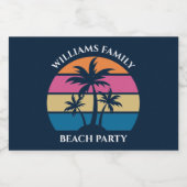Cool Custom Beach Party Blauwe Palm Tree Mini Sparkling Wijnetiket (Enkel label)