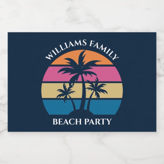 Cool Custom Beach Party Blauwe Palm Tree Mini Sparkling Wijnetiket (Enkel label)