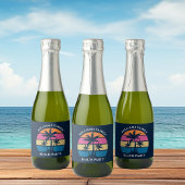 Cool Custom Beach Party Blauwe Palm Tree Mini Sparkling Wijnetiket