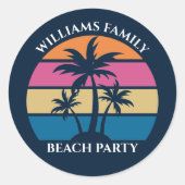 Cool Custom Beach Party Blauwe palmbomen Ronde Sticker (Voorkant)