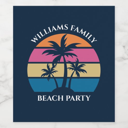 Cool Custom Beach Party Blauwe palmbomen Wijn Etiket (Enkel label)