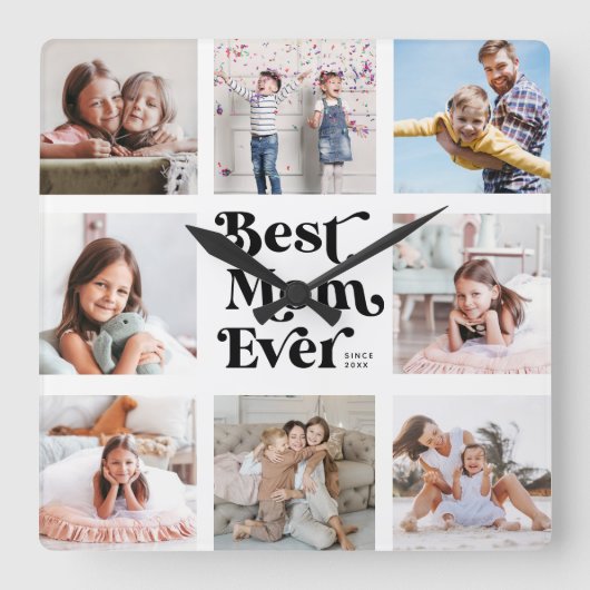 Cool Custom Best Ma Ever Moderne Photo Collage Vierkante Klok (Voorkant)