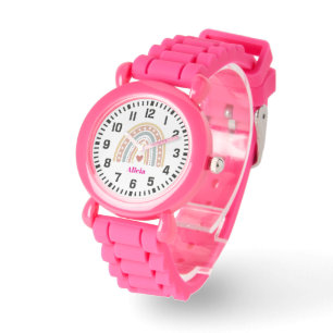 Cool Custom Naam Boho Rainbow en Hart Horloge