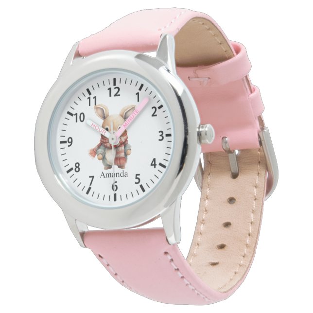 Cool Custom Naam Konijn met Sjaal Horloge (Gekanteld)