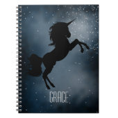 Cool Custom Name Black Galaxy Unicorn Silhouette Notitieboek (Voorkant)