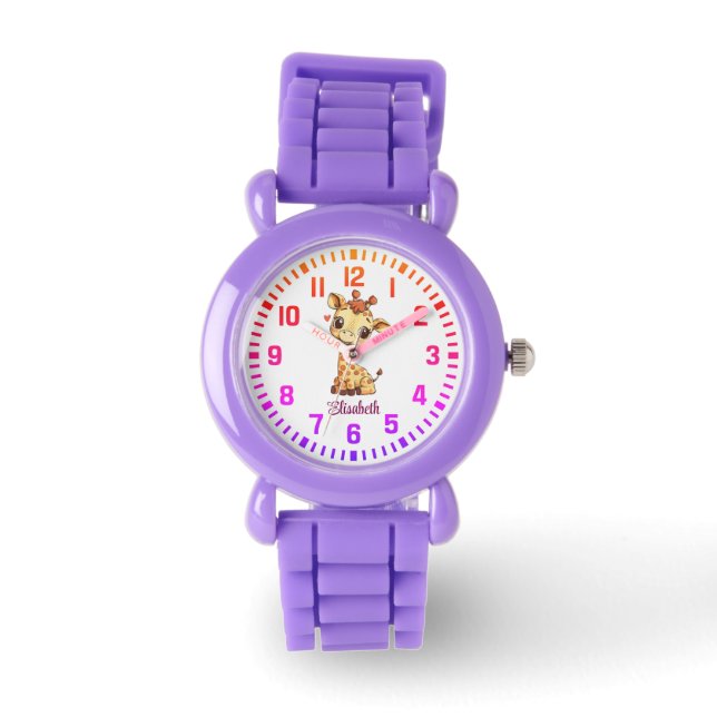 Cool Custom Name Little Giraffe Horloge (Voorkant)