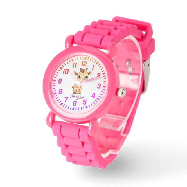 Cool Custom Name Little Giraffe Horloge (Hoek)