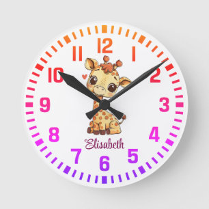 Cool Custom Name Little Giraffe Ronde Klok
