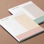 Cool Custom Name Modern Beige Zandperzik gevoerd Notitieblok<br><div class="desc">Deze coole, moderne, aangepaste naam colorblock notitieblok, beschikt over een gevoerde, tri kleur achtergrond in wit, roest en beige. Er is datumruimte en aangepaste naamaanpassingsoptie. Elk van de kleurblokken helpt bij het prioriteren en ordenen van notities. De onderste perzik sinaasappels ruimte kan worden gebruikt voor herinneringen. Verse, moderne kleuren helpen...</div>